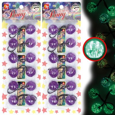 12 Pcs 25mm Hair Ties Hair Accessories for Girls Glitter Galactic Hair Ties with Balls Bubble Twinbead Ponytail Holders (Glow in the Dark Milky Way - Violet)