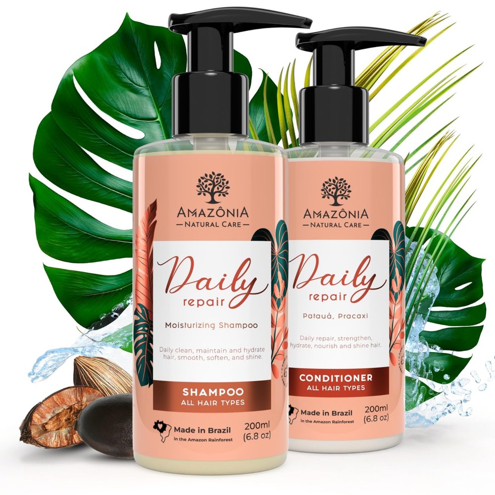 All Natural Hair Repair Shampoo and Conditioner for Dry Damaged Hair-Paraben & Sulfate Free Shampoo & Conditioner Bottle Set for All Hair Types 6.8oz
