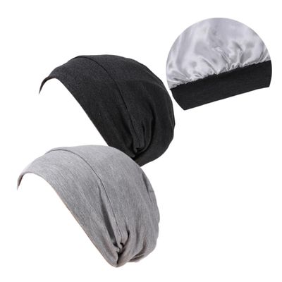 2 Pieces Silky Satin Lined Bonnet Hair Wrap Sleep Cap for Women Turban Hat Beanie Slouchy Cap Chemo Cap Headwear