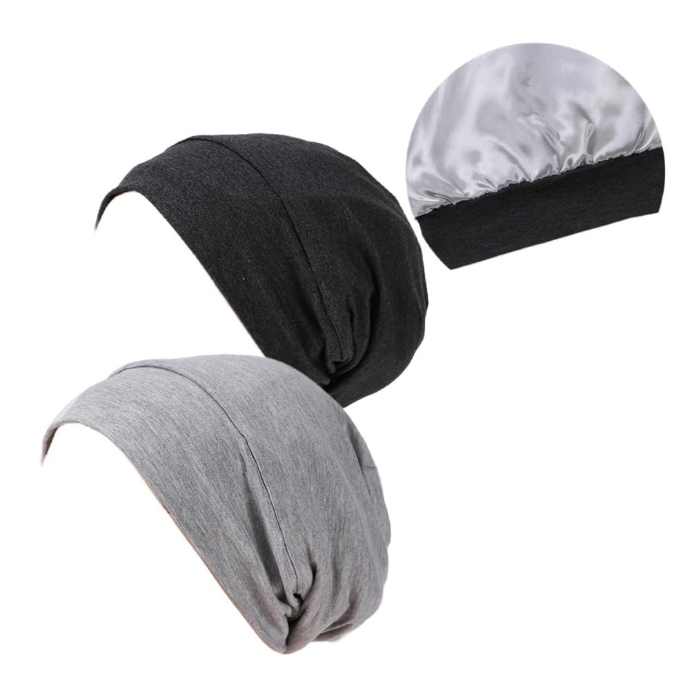 2 Pieces Silky Satin Lined Bonnet Hair Wrap Sleep Cap for Women Turban Hat Beanie Slouchy Cap Chemo Cap Headwear