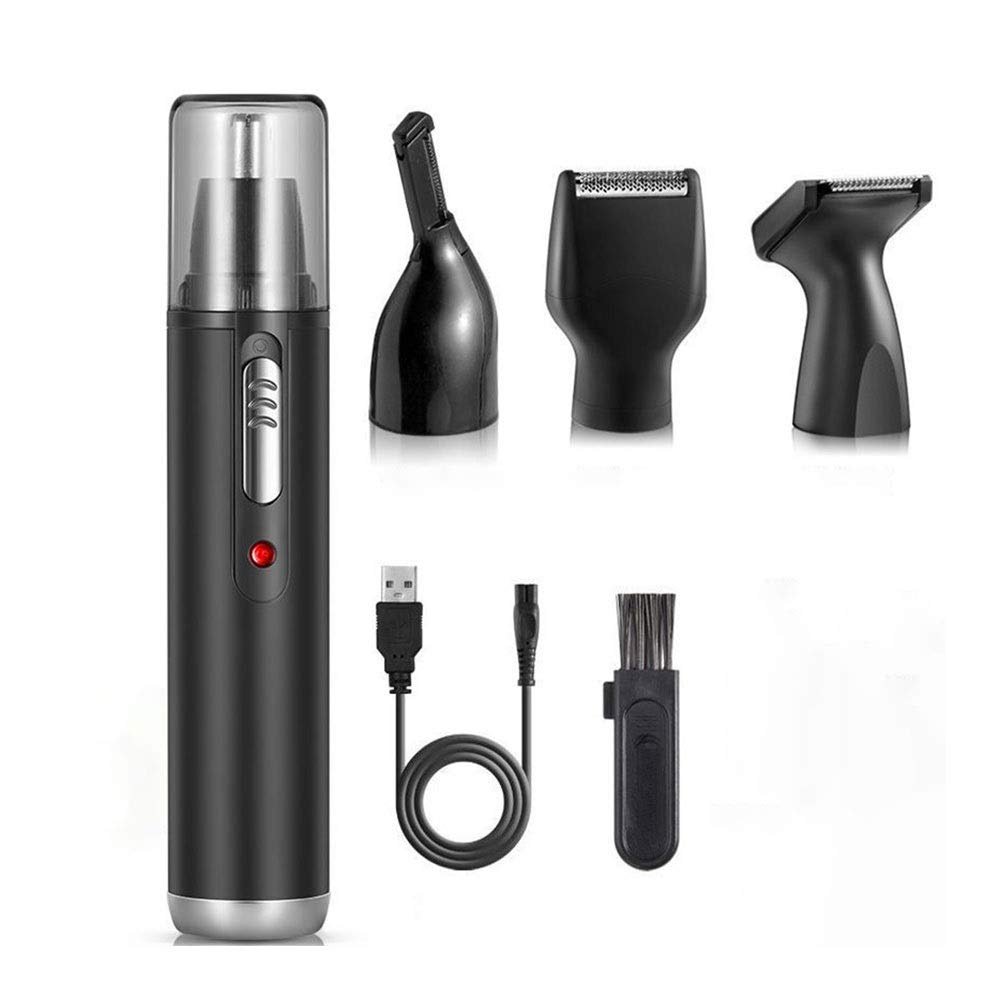 CAFFIA Ear and Nose Hair Trimmer, Trimmer & Detailer for Hygienic Grooming with Rinseable, Interchangeable Heads for Eyebrows, Nose, Ears, & Other Detailing, USB Rechargeable