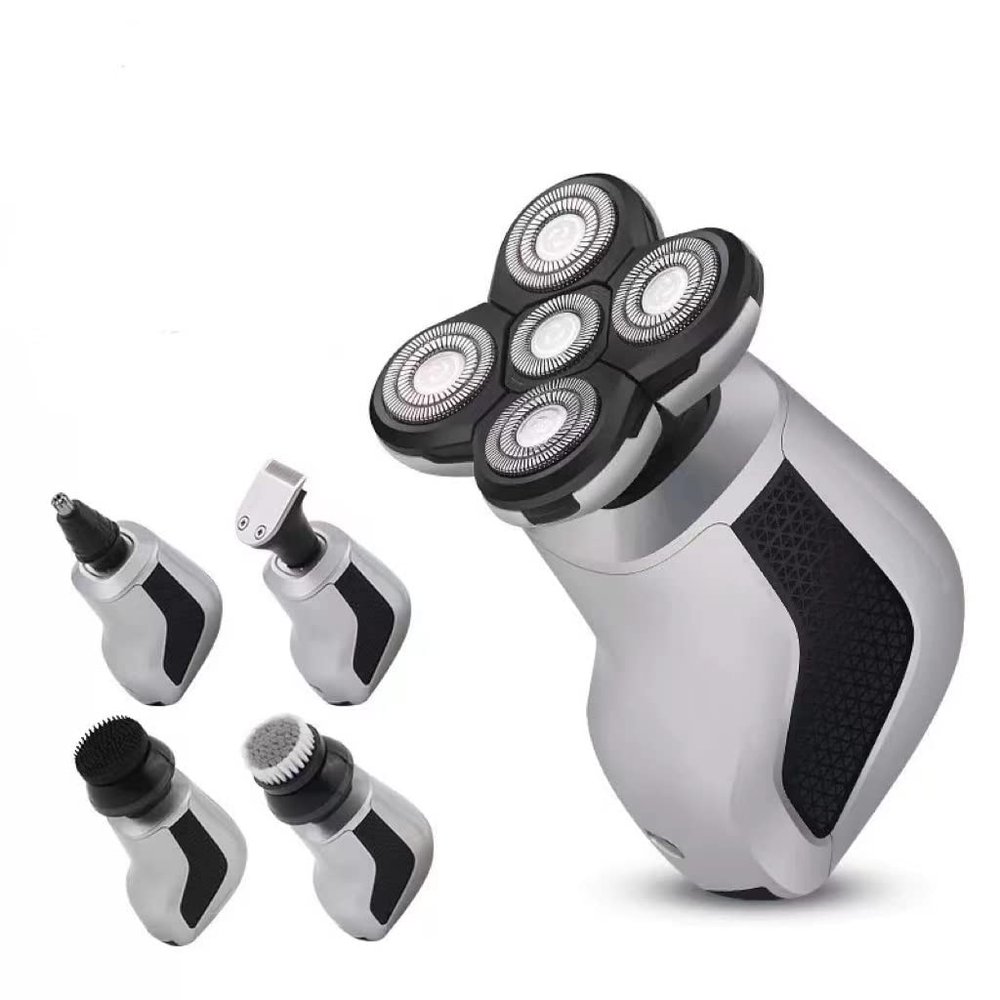 CAFFIA Multifunctional5 in 1Electric Shavers for Men Bald Head Shaver Mens Electric Razors for Shaving Rechargeable Cordless Wet/Dry Rotary Shaver with Clippers Nose Hair Trimmer Facial Cleansing Brus