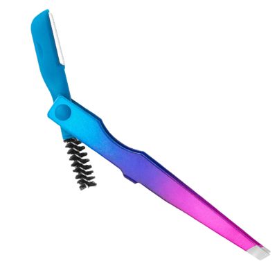 3-in-1 Eyebrow Trimming Tool, Face Razor for Women, Folding Eyebrow Clip Eyebrow Brush, Multi-Function Eyebrow Clip Tweezers, Trimming and Shaving Grooming Tool for Women Man (Blue)