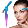 3-in-1 Eyebrow Trimming Tool, Face Razor for Women, Folding Eyebrow Clip Eyebrow Brush, Multi-Function Eyebrow Clip Tweezers, Trimming and Shaving Grooming Tool for Women Man (Blue) view 2