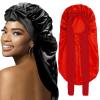 2Pcs Bonnets for Black Women Braid Bonnet, Large Long Satin Bonnet for Braids, Silk Bonnet with Stretchy Tie Band Sleep Cap Hair (2Pcs-Black&Red) view 1