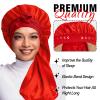 2Pcs Bonnets for Black Women Braid Bonnet, Large Long Satin Bonnet for Braids, Silk Bonnet with Stretchy Tie Band Sleep Cap Hair (2Pcs-Black&Red) view 2