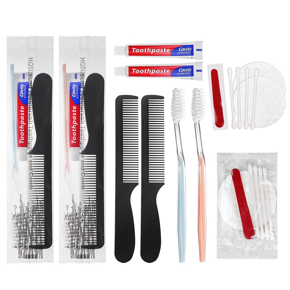 100 Pack Disposable Toothbrushes Bundle with 100 Pack Hotel Vanity Kit Cotton Swabs
