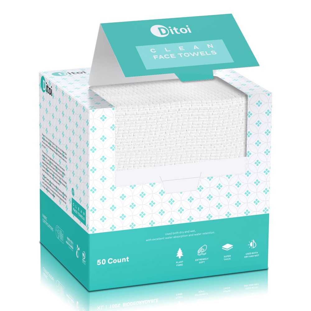 Face Towels, 10"12" Disposable Face Towel, Face Towelettes XL, Ultra Soft Makeup Remover Dry Wipes, Thick Face Towel for Sensitive Skin, 50 Count (1 Pack)