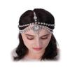 Aimimier Boho Teardrop Crystal Head Chain Layered Faux Pearl Forehead Chain Wedding Headpiece for Women (Silver) view 1