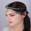 Aimimier Boho Teardrop Crystal Head Chain Layered Faux Pearl Forehead Chain Wedding Headpiece for Women (Silver) view 2