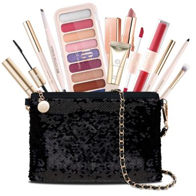 Color Nymph Teen Girls Makeup Kits, All In One Make up kit For Girls Makeup For Teen with Sequin Bag Packed Individually 9 Colors Eyeshadow Liquid Blush Lip gloss Mascara -Orange Green