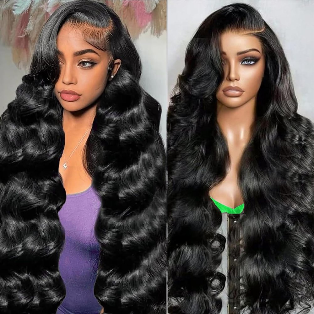 13x6 Body Wave Lace Front Wigs Human Hair 180% Density 30 Inch Body Wave HD Transparent Frontal Wig Glueless Pre Plucked with Baby Hair Natural Black Body Wave Wig for Women Brazilian Virgin Hair