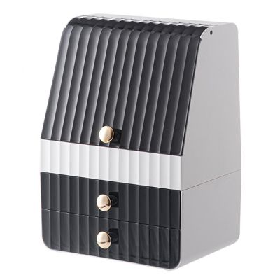 VIDECOR Cosmetic Storage Box Desktop Elegant Makeup Organizer Storage Box for Girl Noble Black and White Color Matching