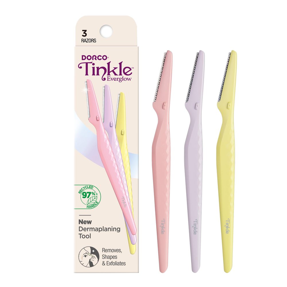 Tinkle Everglow Dermaplane Razor (3 ct), Eyebrow Razor & Face Razors for Women, Peach Fuzz Remover, Dermaplaning Tool, Stainless Steel Blades, Stocking Stuffers