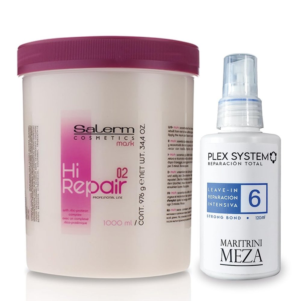 Duo of Hi Repair Mask 1000ml Salerm + Leave In Repair #6 120ml Plex System by MariTrini Meza