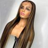 Highlight Ombre 1B/27 Color 13x6 HD Invisible Transparent HD Lace Front Wig Human Hair Brazilian Remy Virgin Ombre Straight 150% Density Lace Front Wig Pre Plucked with Baby Hair for Women 14 inch view 2