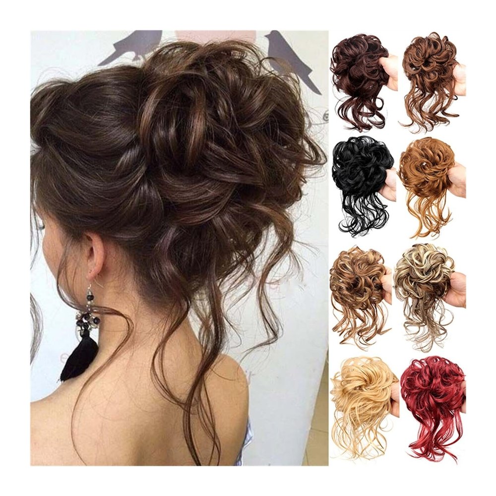Bun Hair Piece for Women Messy Bun Hair Piece Scrunchie Tousled Updo Hair Extensions Elastic Band Hairpieces Curly Wavy Ponytail Extensions Synthetic Chignon for Women Girls Hair Bun (Color : AM41-02
