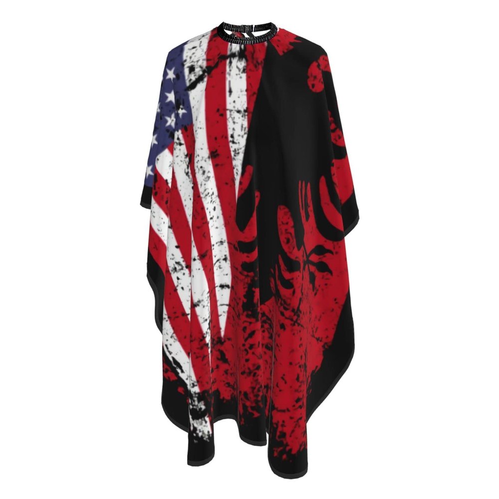 Albanian Roots American Flag Salon Barber Cape - Professional Hairdressing Waterproof Hair Cutting Cape With Adjustable Snap Closure-Haircut Apron For Hair Stylist And Home Use-55''X66''