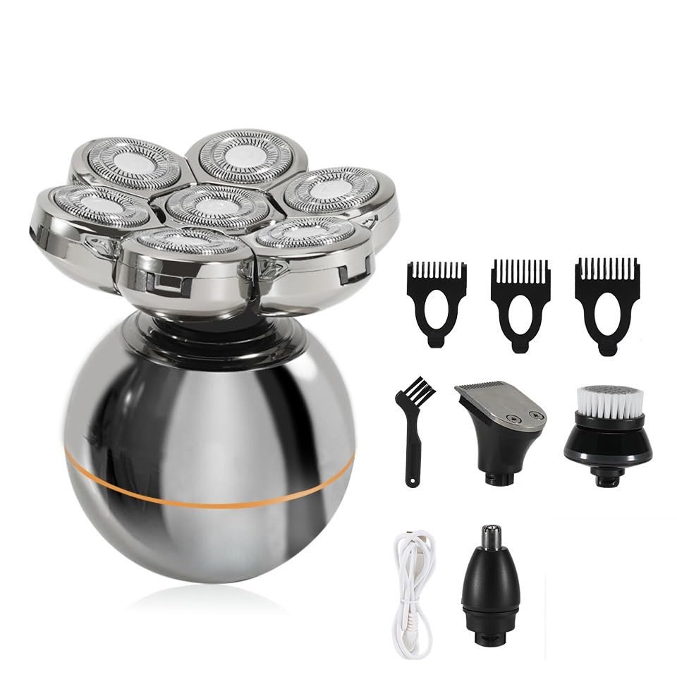 Head Shavers for Bald Men, 4 in 1 Electric Shaver Bald Head Hair Clipper for Men Beard Hair Trimmer Multi Function 7 Blade Razor USB Rechargeable Grooming 7D Kit (Color : Silver-4in1)