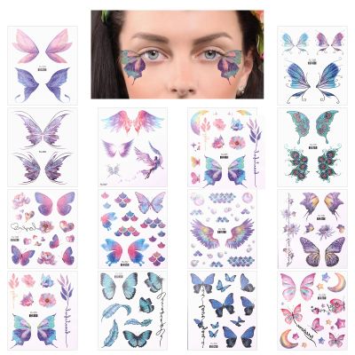 14 Sheets Glitter Butterfly Tattoos Temporary Stickers Waterproof Butterfly Face Tattoo Glitter Fairy Wings Makeup Fake Tattoos For Fairy Princess Party Birthday Party Favor Gifts