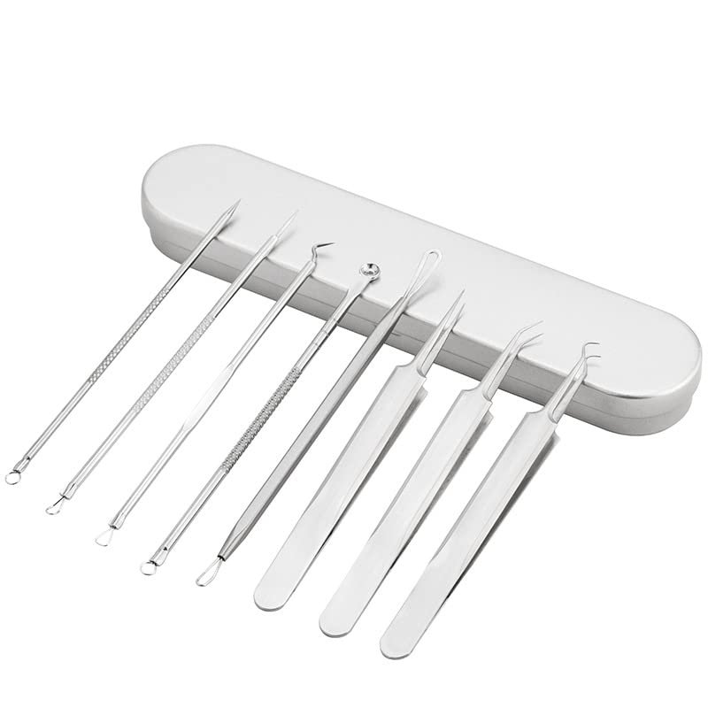 Blackhead Remover 8PCS Stainless Steel Pimple Popper Tool Kit with Portable Metal Case Whitehead Blemish Removal Tool