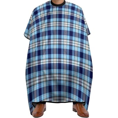 Blue Buffalo Plaid Professional Hair Cutting Cape Salon Barber Apron with Adjustable Snap Closure