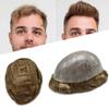 SINGA HAIR PU Toupee for Men Thin Skin Hair Replacement System Injected Knotless Human Hair Pieces 8x10 Full Poly Mens Toupee Black With Gray Hair Units (17# Dark Ash Blonde) view 1