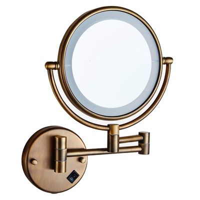 AMHIL LED Makeup Vanity Mirror,Two-Sided Wall Mounted Beauty Mirror 3X Magnification Bathroom Mirror Extendable 360Swivel Cosmetic Mirror Powered by Plug,Gold (Color : Bronze)