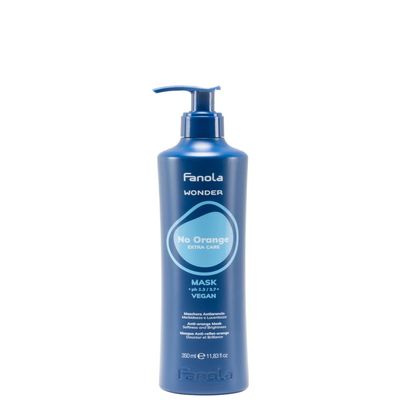 Fanola Wonder No Orange Color Depositing Hair Mask - Neutralizing Blue Toner for Orange Brassy Hair - Deep Conditioning Vegan Formula - Enhances Shine & Seals Cuticles - Brightens & Softens (11.83oz)