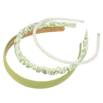 VOCOSTE 3pcs Fashion Headbands Set, Different Designs Headbands, Pleated Headbands, Solid Color Hairbands, Faux Pearl Hair Accessories for Women Party Green