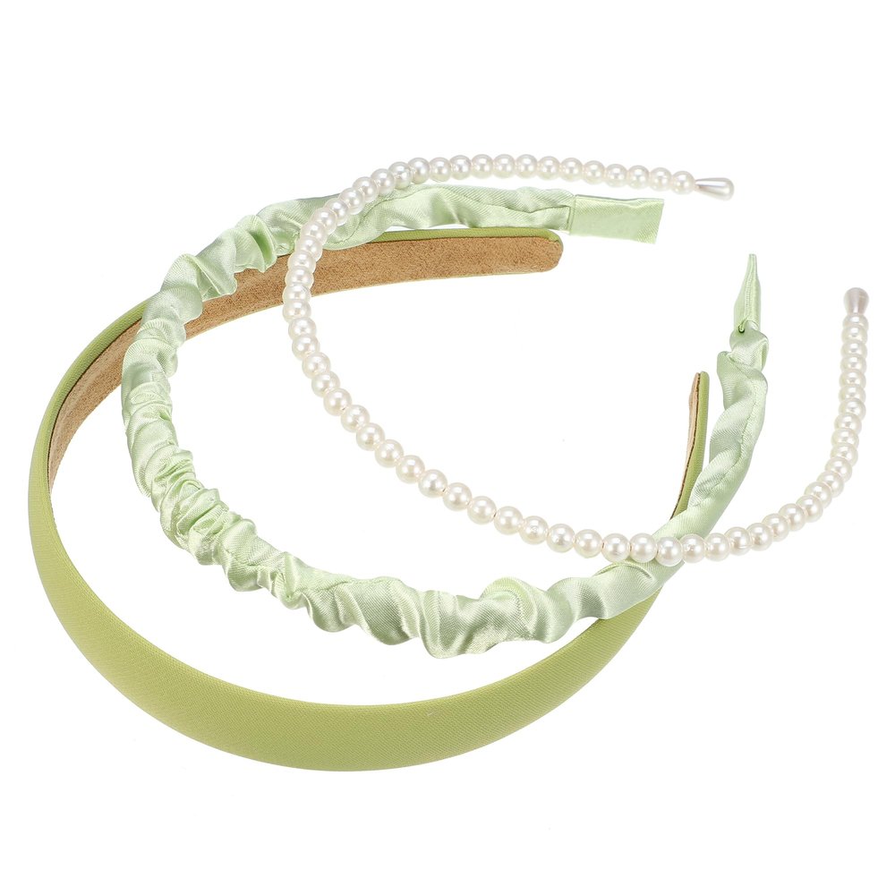 VOCOSTE 3pcs Fashion Headbands Set, Different Designs Headbands, Pleated Headbands, Solid Color Hairbands, Faux Pearl Hair Accessories for Women Party Green