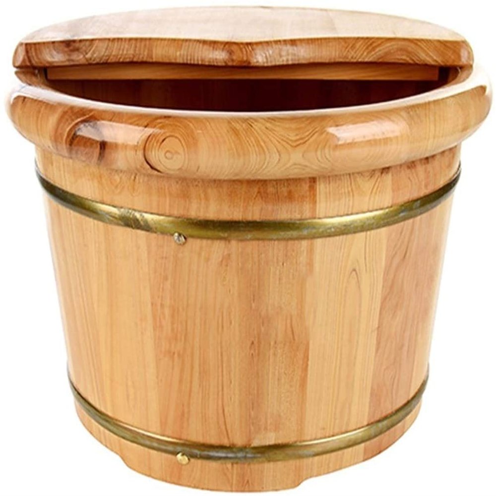 Scpantkend Pedicure Foot Soak Tub Pedicure Bowl Spa Massage Wooden Foot Tub,with Lid with Massager