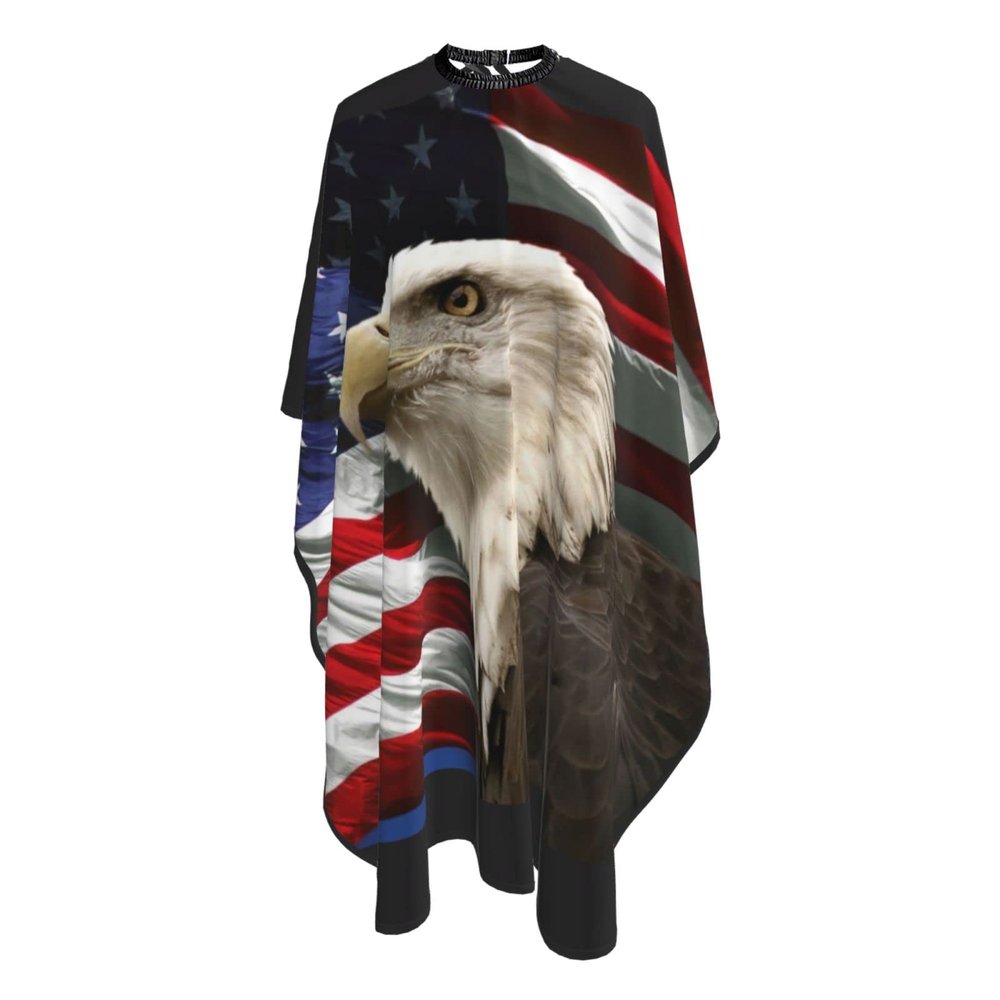 American Flag Bald Eagle Salon Barber Cape - Professional Hairdressing Waterproof Hair Cutting Cape With Adjustable Snap Closure-Haircut Apron For Hair Stylist And Home Use-55''X66''