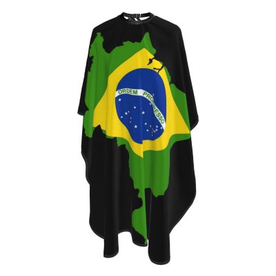 Brazil Flag Map Salon Barber Cape - Professional Hairdressing Waterproof Hair Cutting Cape With Adjustable Snap Closure-Haircut Apron For Hair Stylist And Home Use-55''X66''