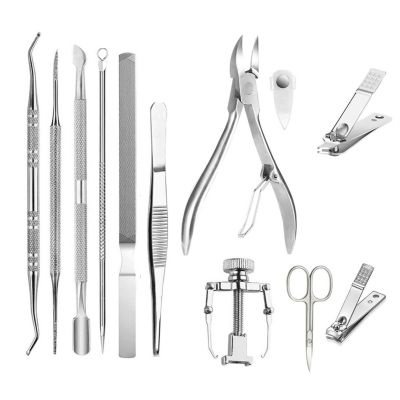 12pcs Stainless Steel Ingrown Toenail Tools Kit, Nail Treatment Pedicure Tools Toenail Clippers Tool Set