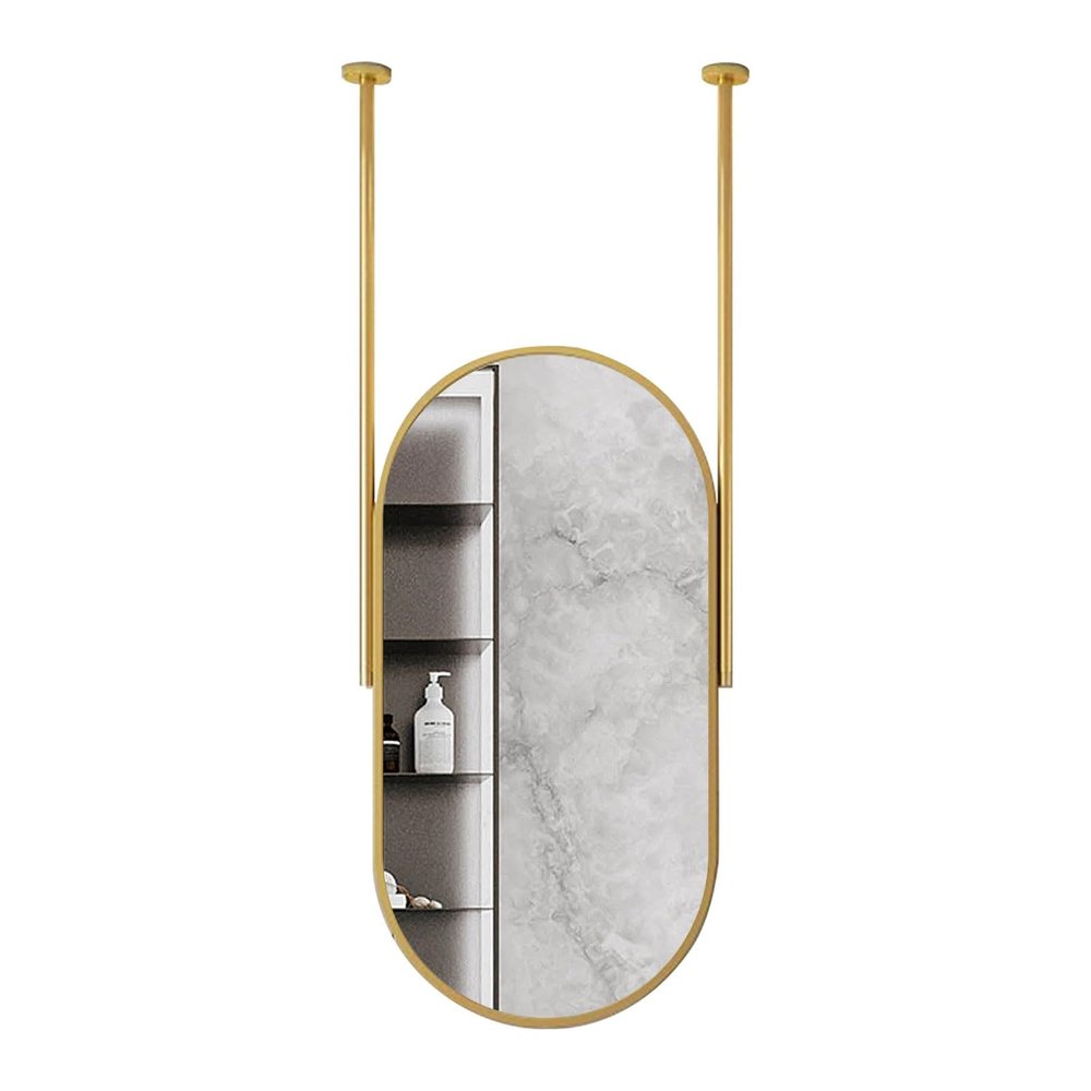 Gold Framed Oval Mirror for Wall - Large Shower Mirror for Bathroom - Ceiling Hanging Home Vanity Shaving Makeup Mirror - Customizable Decorative Mirror - Modern Simple Style ( Size : 40cmx60cm )