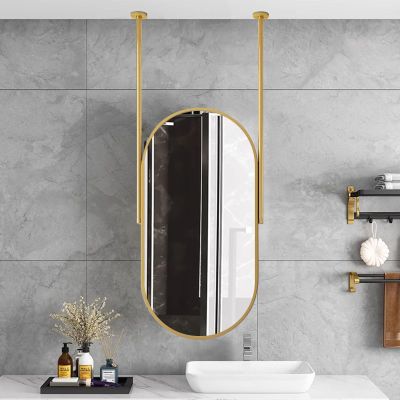 Drsyffsup Ceiling Mounted Mirror, Large Oval Shower Mirror Fogless Shaving Vanity Mirror Wall Hanging Mirror with Ceiling-Mounted Boom and Metal Frame Floating Bathroom Mirrors (Size : 40cmx70cm)