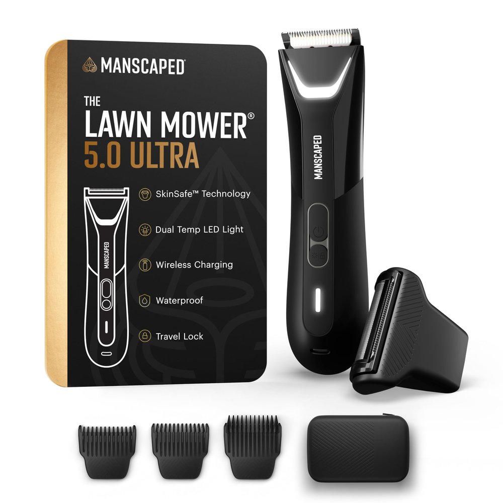 MANSCAPED The Lawn Mower 5.0 Ultra Groin & Body Hair Trimmer  Dual-Head SkinSafe Trimmer & Foil Blades, Waterproof Wet/Dry Groomer, USB-C Rechargeable with Travel Case, Mens Ball Shaver, Black