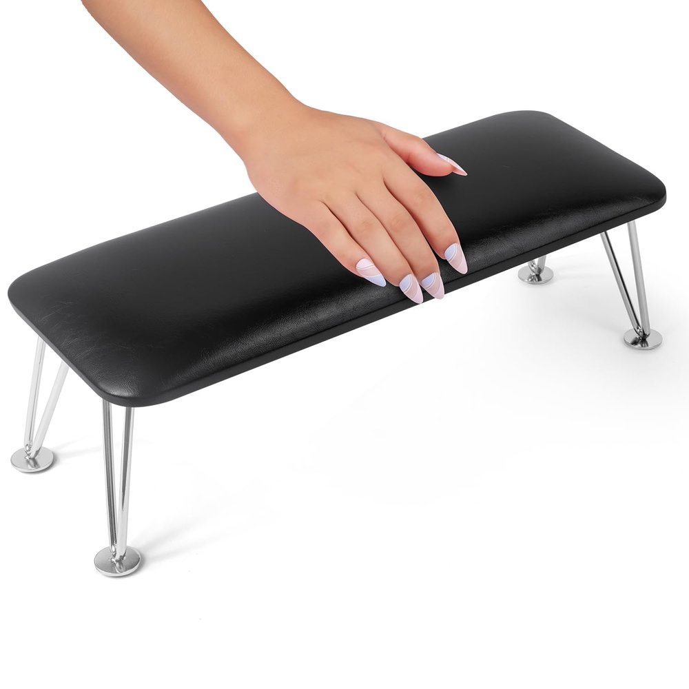 Merterfly Arm Rest for Nails, Sturdy Nails Arm Rest for Nail Tech with Space for Nail Lamp, Reduces Back Pain, Easy Clean Hand Rest for Manicures and Pedicures (Black)