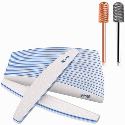 100/180 Nail Files with Fine Nail Drill Bits for Acrylic, Gel Nails