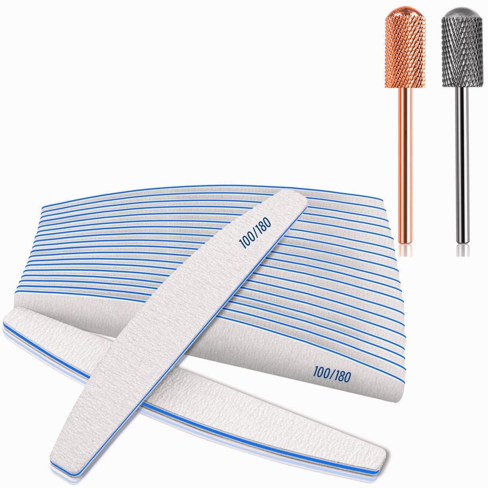 100/180 Nail Files with Fine Nail Drill Bits for Acrylic, Gel Nails