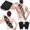 Anezus Exfoliating Back Scrubber Bath Gloves Set, Exfoliating Shower Towel with Shower Gloves for Body Scrub, Back Cleaner Wash Gloves to Remove Dead Skin (Black) view 1