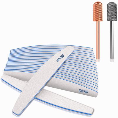 100/100 Nail Files with Fine Nail Drill Bits for Acrylic Nails