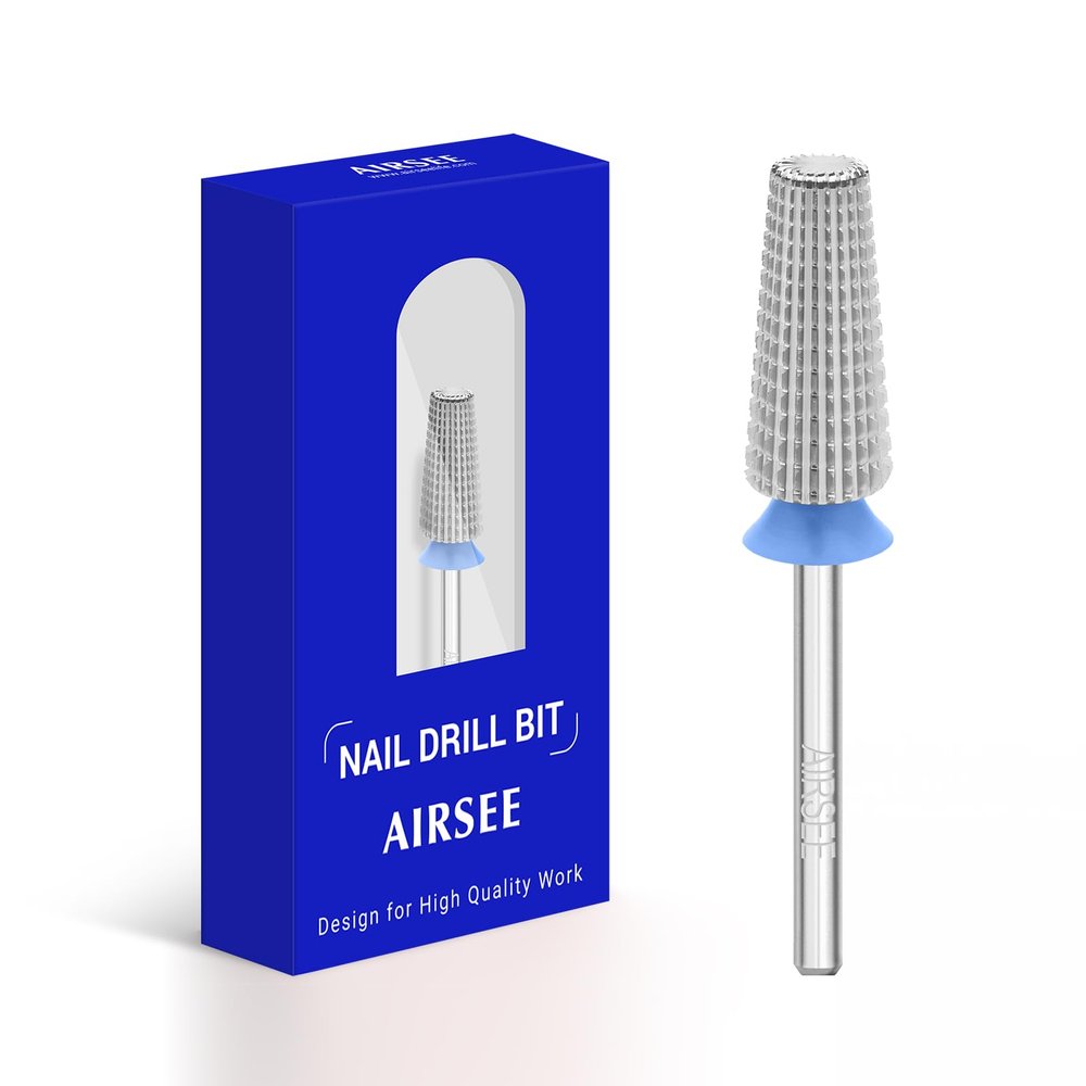 AIRSEE Tungsten Carbide 5 in 1 Acrylic Nail Drill Bit Efile Electric File Machine Head Tip for Manicure Polishing Fast Remove Gel 3/32" Shank 2 Way Professional Tech Use Silver Medium-M+F+XF