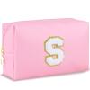 URSKYTOUS Patch Makeup Bag Travel Small Cosmetic Bag Pink PU Makeup Pouch Zippered Personalized Preppy Initial Skin Care Stuff Bag for Women Birthday Gift Teen Girl Gifts Trendy Stuff(S) view 1