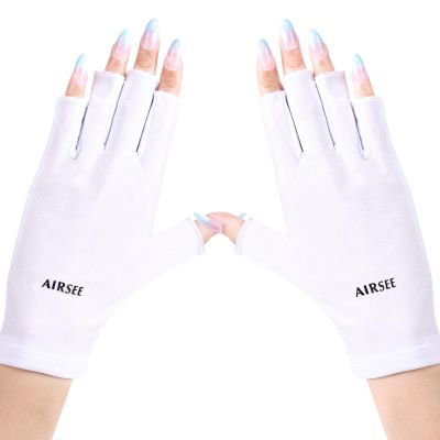 AIRSEE UV Gloves for Nail Lamp,Professional UPF50+ UV Protection Gloves for Manicures Nail Art,Fingerless Gloves That Shield Skin from The Sun and Nail Lamp (White)