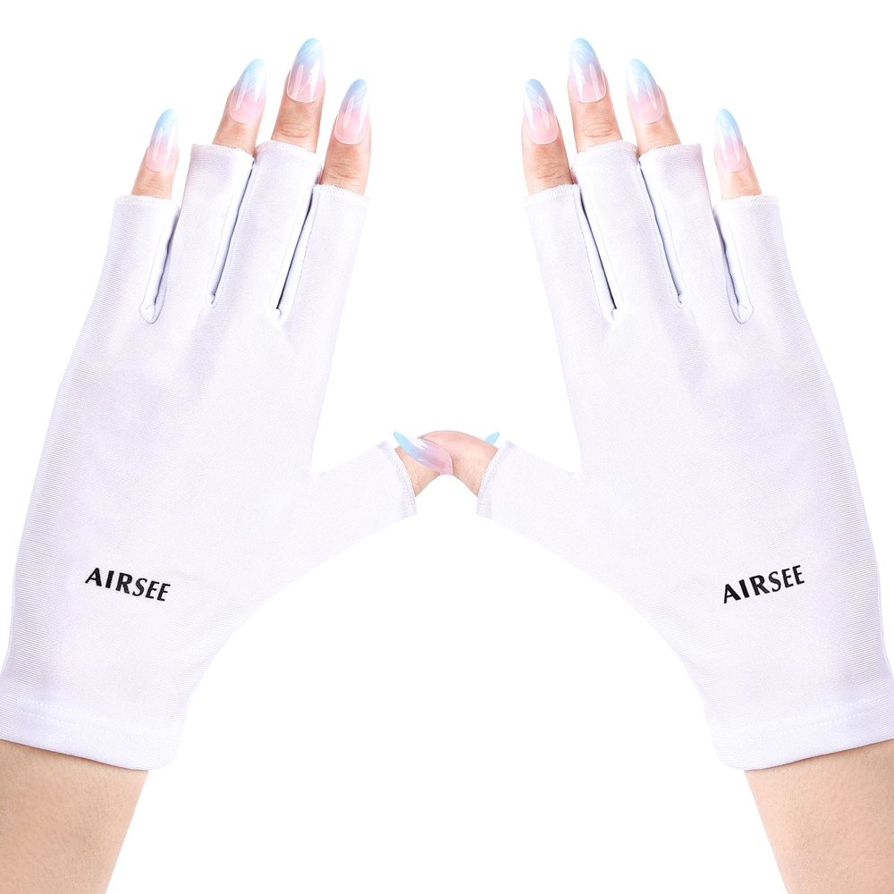 AIRSEE UV Gloves for Nail Lamp,Professional UPF50+ UV Protection Gloves for Manicures Nail Art,Fingerless Gloves That Shield Skin from The Sun and Nail Lamp (White)