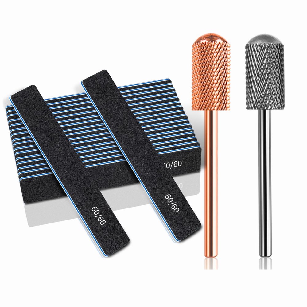 60/60 Grit Nail Files with Safety Nail Drill Bits for Acrylic Nails Gel Nails