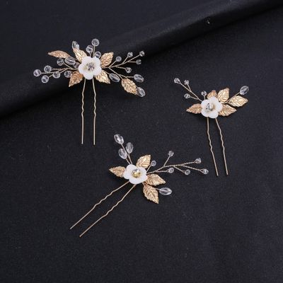 3Pcs Gold Leaf Bridal Comb U Hair Pin for WomenRhinestone Wedding Hair Comb for Bridesmaids Gift (Gold)