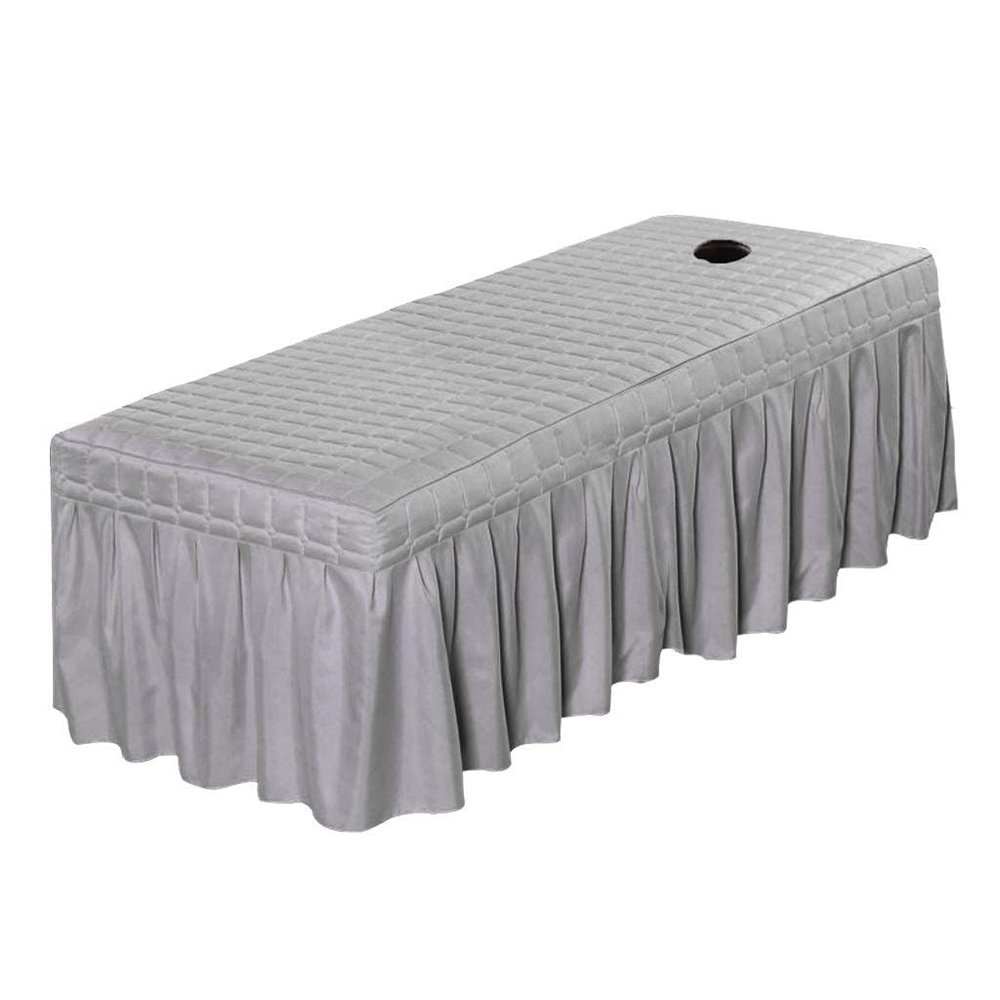 1pcs 190x80cm Bedskirt ONLY Solid Beauty Salon Massage Table Bed Sheet Bedspread Massage Sheet SPA Bed Full Cover with Hole (Grey)